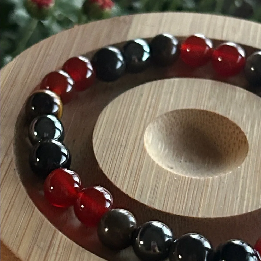 Handmade Carnelian + Tigers Eye + Black Obsidian + Hematite Beaded Bracelet *